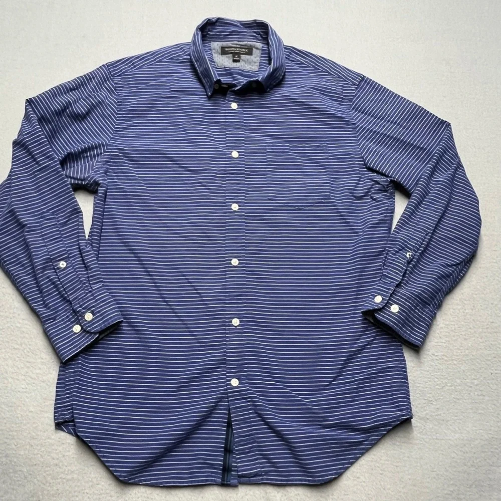 Banana Republic Oxford Slim Fit Mens Blue White Stripe Button Down Shirt‎ M